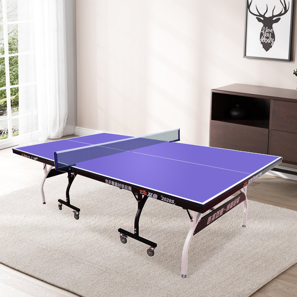DOUBLE FISH 2028S 18mm Black&Blue Foldable Solo Play Indoor Table Tennis/Ping Pong Table  - Bats Ball Net ITTF Approve