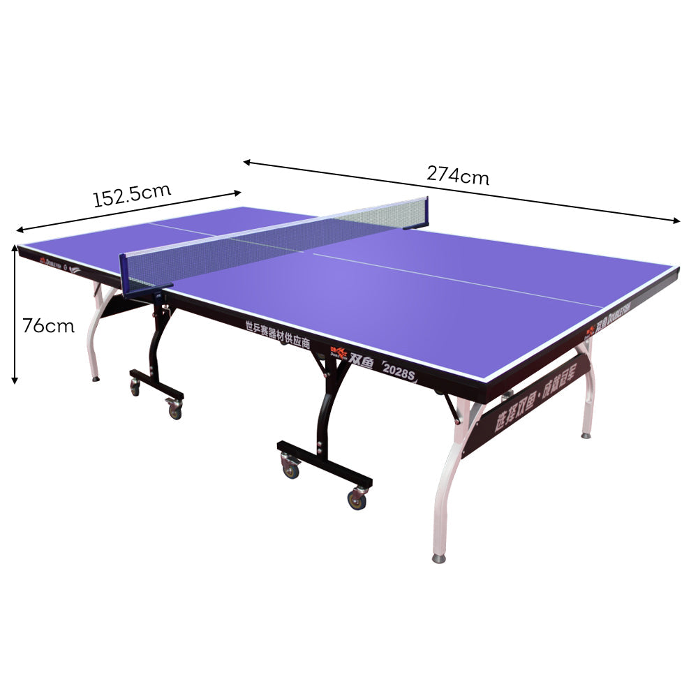 DOUBLE FISH 2028S 18mm Black&Blue Foldable Solo Play Indoor Table Tennis/Ping Pong Table  - Bats Ball Net ITTF Approve