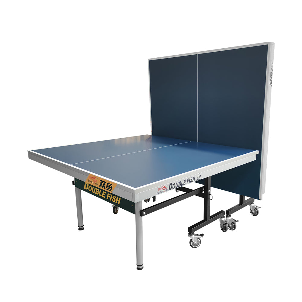 DOUBLE FISH 233 25mm Blue&gray Foldable Solo Play Indoor Table Tennis/Ping Pong Table - Bats Ball Net ITTF Approve