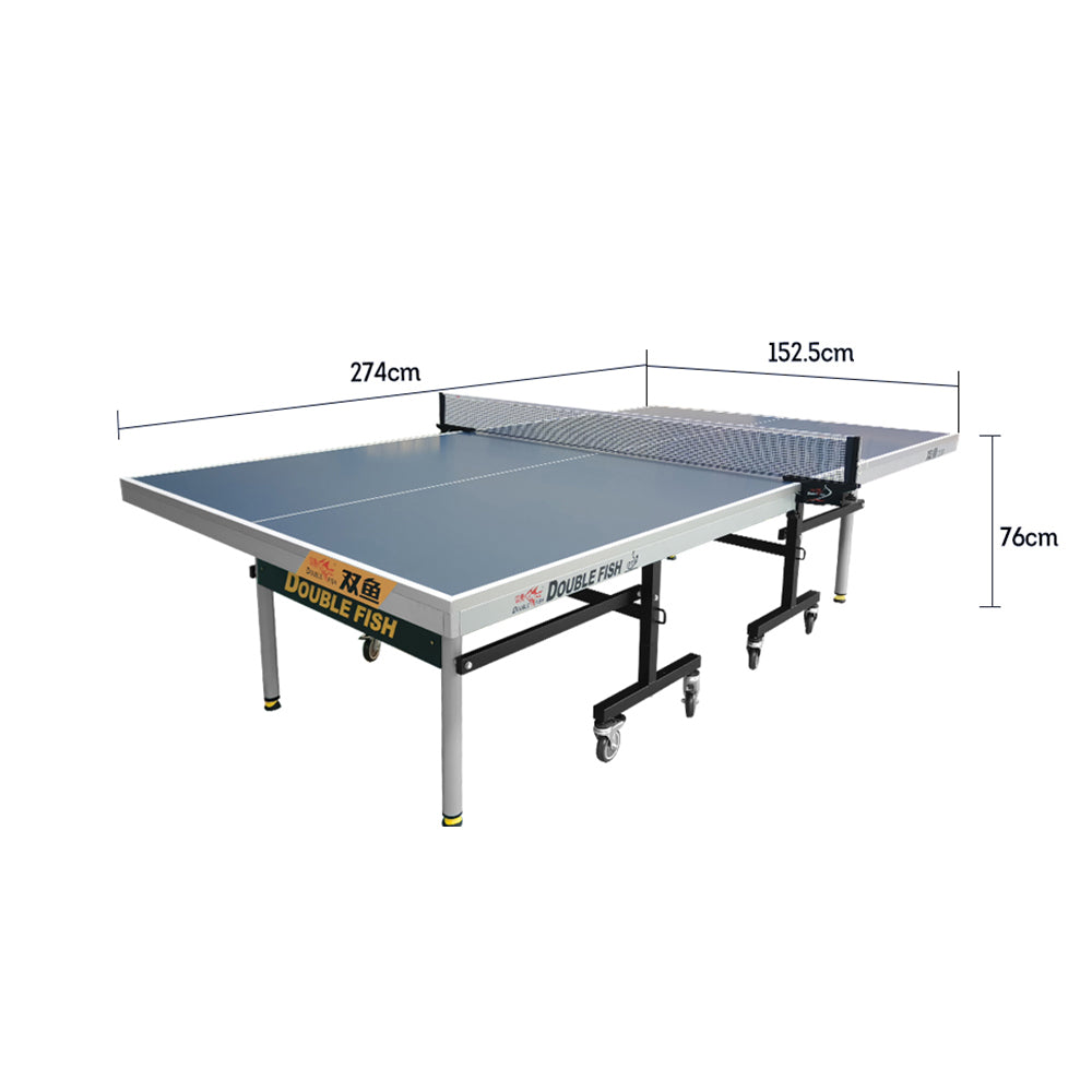 DOUBLE FISH 233 25mm Blue&gray Foldable Solo Play Indoor Table Tennis/Ping Pong Table - Bats Ball Net ITTF Approve