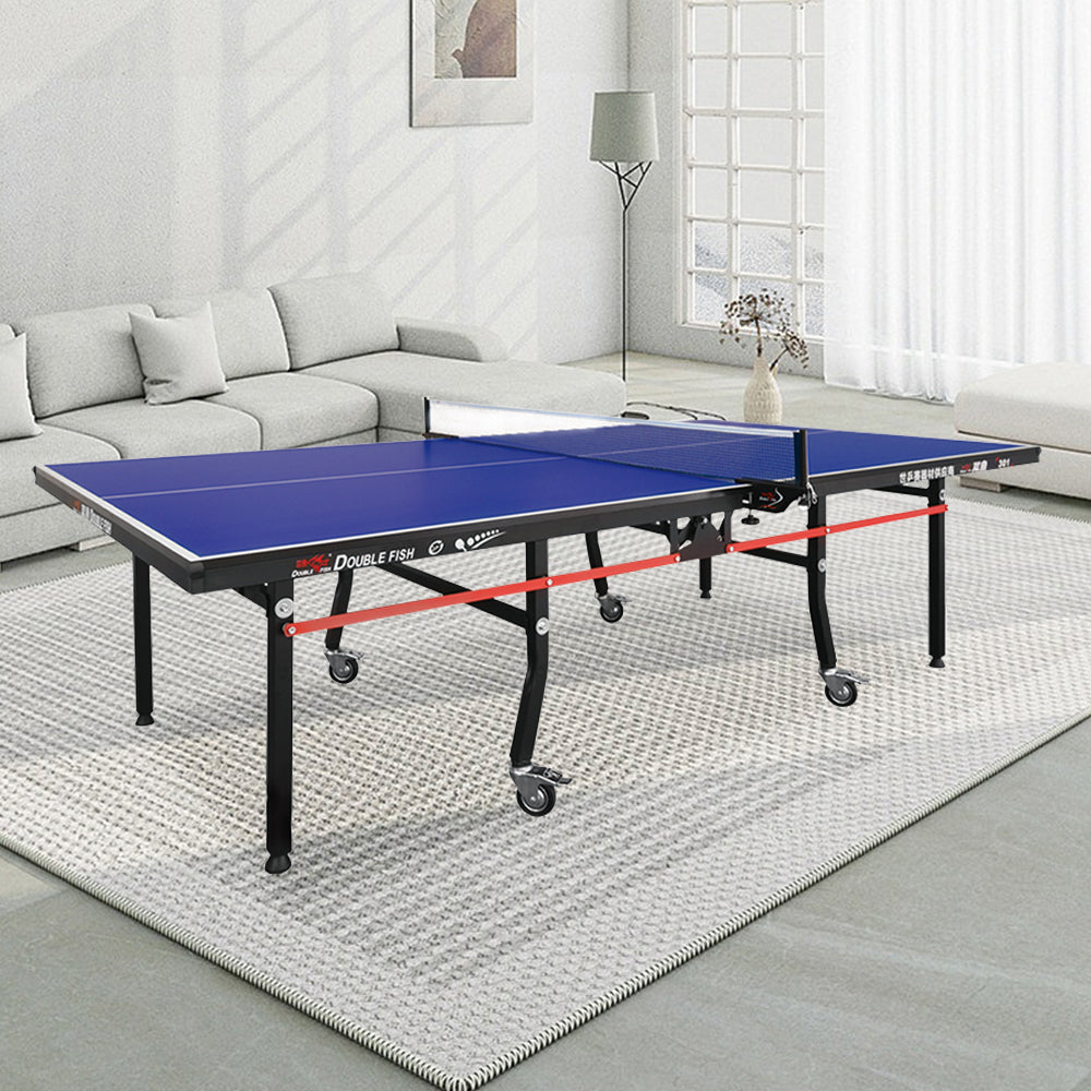 DOUBLE FISH 301 18mm Black&Blue Indoor Foldable Table Tennis/Ping Pong Table - Bats Ball Net ITTF Approve