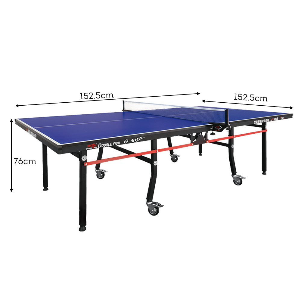 DOUBLE FISH 301 18mm Black&Blue Indoor Foldable Table Tennis/Ping Pong Table - Bats Ball Net ITTF Approve