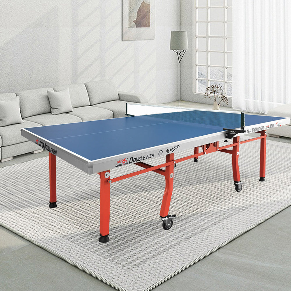 DOUBLE FISH 303 25mm Red&Blue Foldable Indoor Table Tennis/Ping Pong Table - Bats Ball Net ITTF Approve