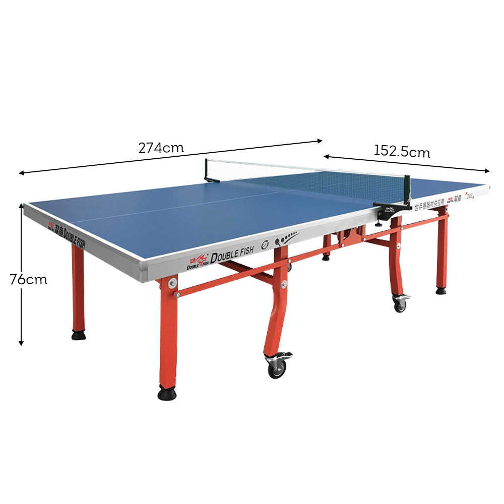 DOUBLE FISH 303 25mm Red&Blue Foldable Indoor Table Tennis/Ping Pong Table - Bats Ball Net ITTF Approve