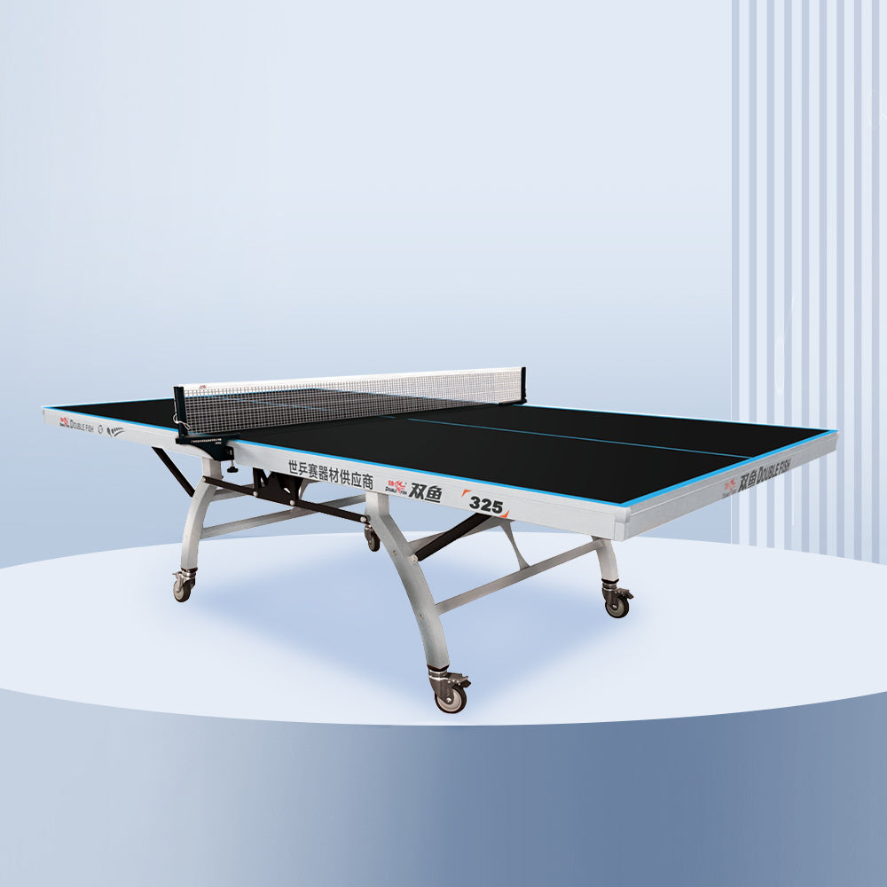 DOUBLE FISH 325 25mm Black Foldable Indoor Table Tennis/Ping Pong Table - Bats Ball Net ITTF Approve