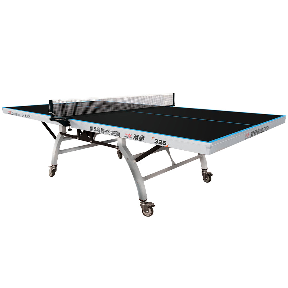 DOUBLE FISH 325 25mm Black Foldable Indoor Table Tennis/Ping Pong Table - Bats Ball Net ITTF Approve