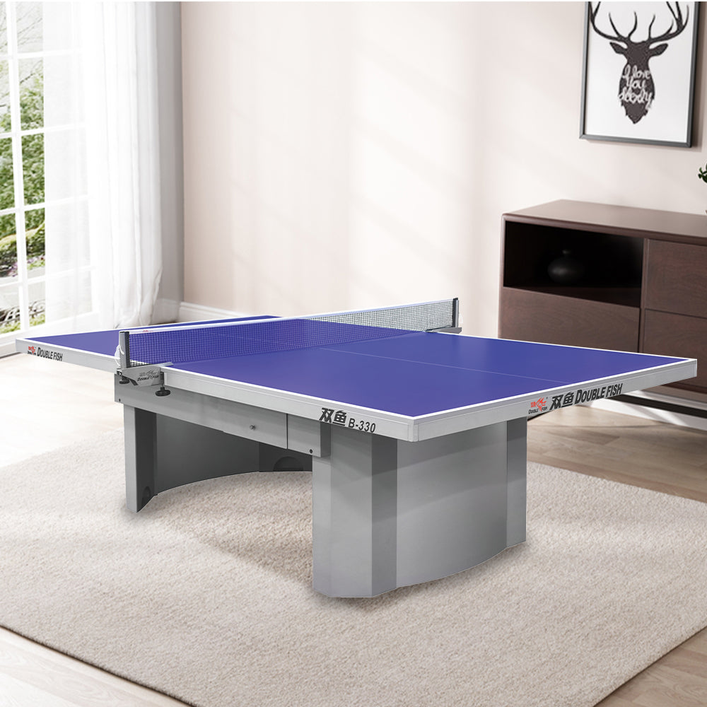 DOUBLE FISH B330 18mm Gray&Blue Indoor Table Tennis/Ping Pong Table - Bats Ball Net ITTF Approve