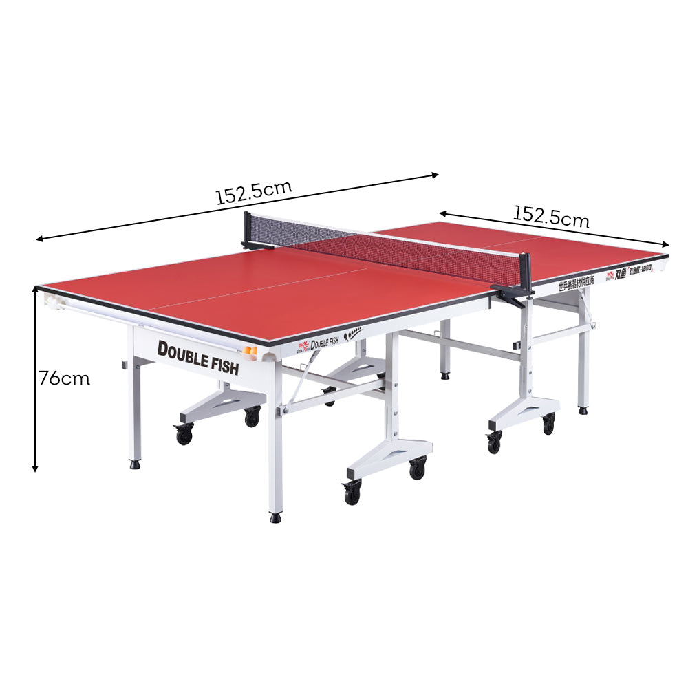 DOUBLE FISH 18MM White&Red Foldable Solo Play Indoor Table Tennis/Ping Pong Tableb - Bats Ball Net ITTF Approve