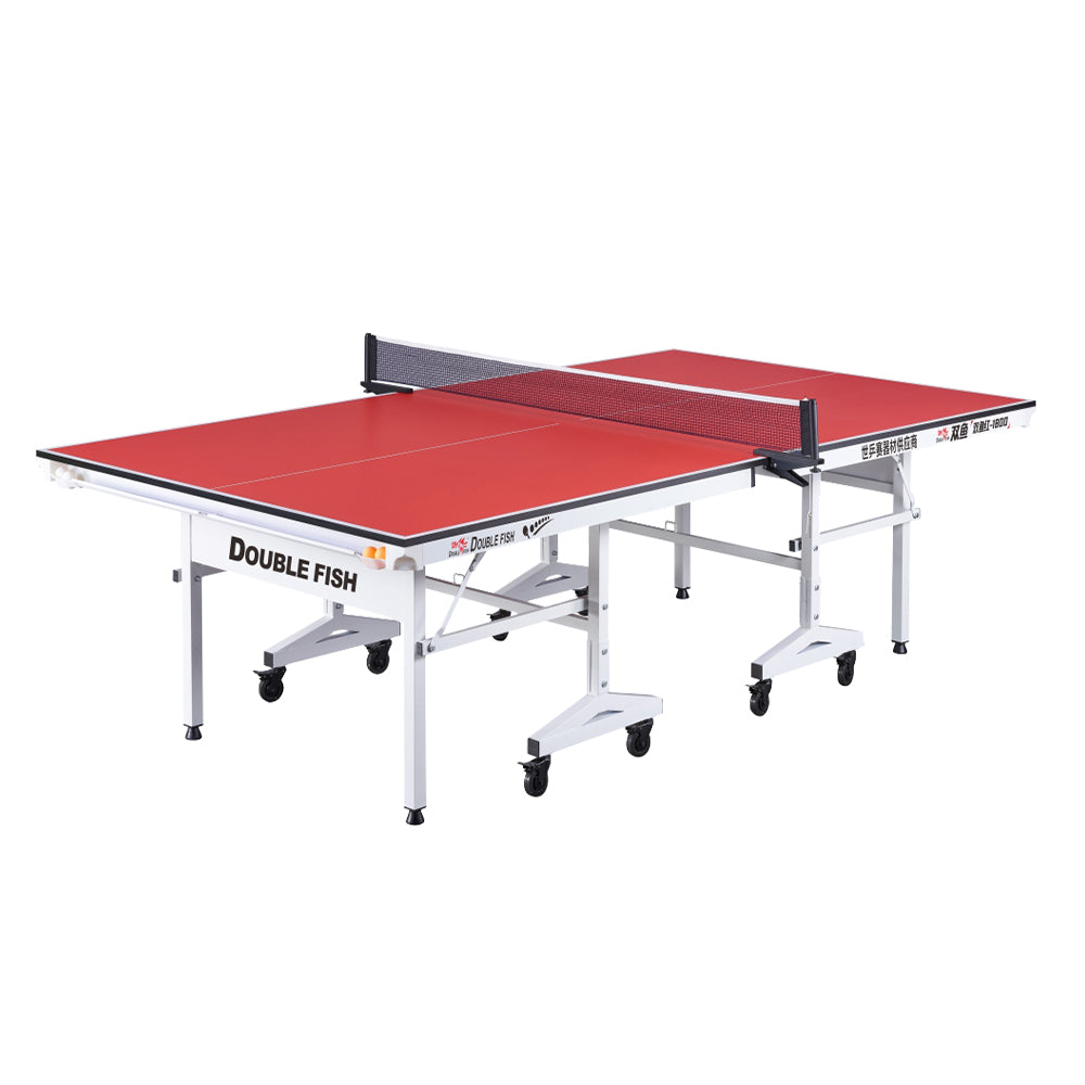 DOUBLE FISH 22MM White&Red Foldable Solo Play Indoor Table Tennis/Ping Pong Table  - Bats Ball Net ITTF Approve