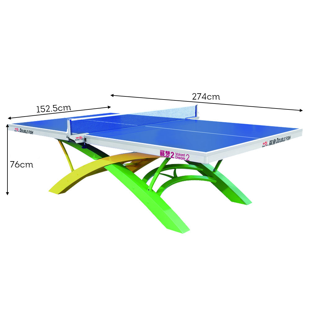 DOUBLE FISH Volant Dream-2 25mm Yellow&Green&Blue Pro Indoor Table Tennis/Ping Pong Table - Bats Ball Net ITTF Approve